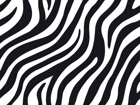Zebra stripes seamless pattern. Tiger stripes skin print design. Wild animal hide artwork background. Black and white vector illustration.