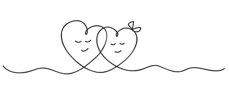 Hearts. Continuous line art drawing. Love and friendship concept. Black and white vector illustration.のイラスト素材
