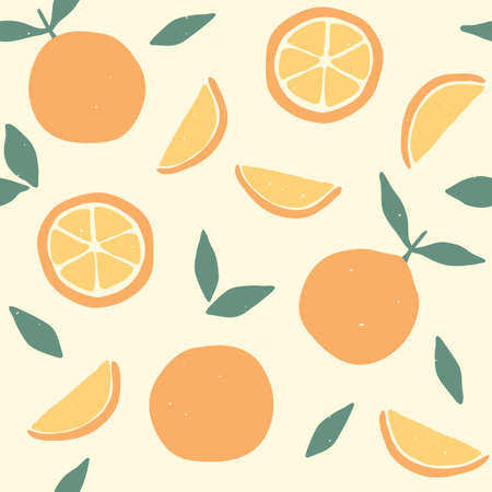 Seamless pattern with oranges. Citrus fruits modern texture on white background. Abstract vector...