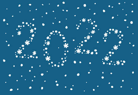 New Year 2022 greeting card design. Vector illustration snowflake numbers.