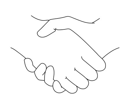 Handshake continuous line vector drawing. Continuous line art style. Simple minimal sketch flat designのイラスト素材