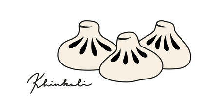 Khinkali . Set of hand drawn khinkalis. Vector icon illustration. Traditional dish of Georgian cuisineのイラスト素材