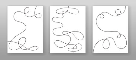 Curve wave graphic design for poster, cover with empty space for text Abstract flow line art. Set of templates. Vector illustration.のイラスト素材