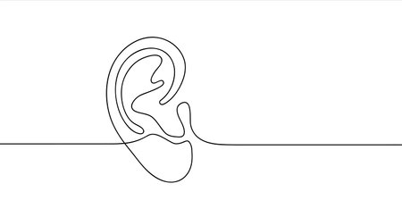 Ear, protection health concept design. World Day of Deaf concept design. Continuous single line art drawing vector illustrationのイラスト素材