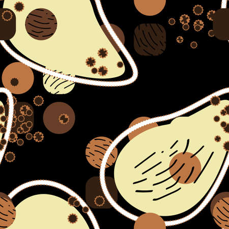 Abstract modern Brown seamless pattern with yellow, white, limon, black dark brown colors, lines,...