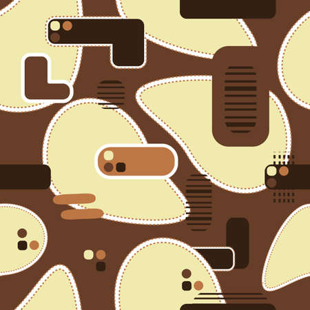Abstract modern Brown seamless pattern with yellow, white, limon, black dark brown colors, lines, dots, figures, hair, viruses shapesのイラスト素材