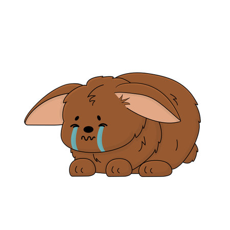 Cute brown bunny is crying, rabbit is unhappy, is in depression. The ears of the animal are downのイラスト素材