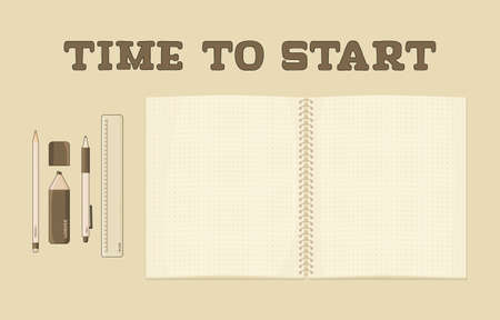 Vector set of outline isolated retro exercise book or ring spiral notebook with dots