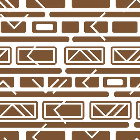 Horizontal vector brown white monochrome winter abstract geometric seamless pattern. Tribal illustration contains lines, triangles, rounded rectangles, stripes for print background or textilesのイラスト素材