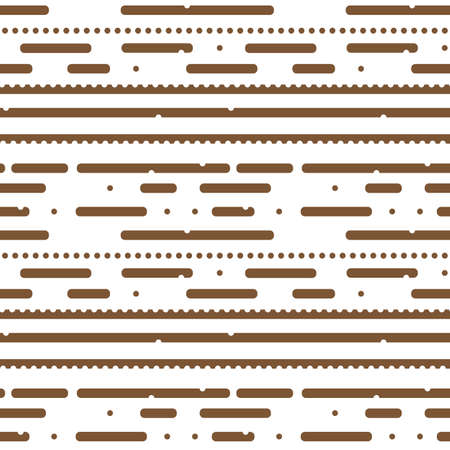 Horizontal brown white monochrome abstract geometric seamless repeat border pattern. Illustration contains lines, dots, stripes for textileのイラスト素材