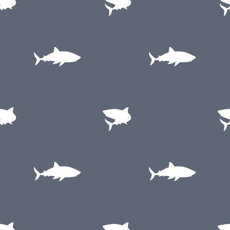 White silhouette sharks seamless pattern on blue background. Simple monochrome endless vector cute illustrationのイラスト素材