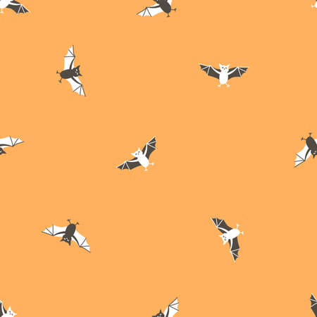 Orange seamless pattern of cute vampire bats. Vector childish hand drawn illustration for Halloweenのイラスト素材
