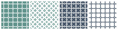 Blue green set of grid winter abstract seamless patterns. Vector illustrations on white background for book covers, wallpaper, apparel, home decor.のイラスト素材