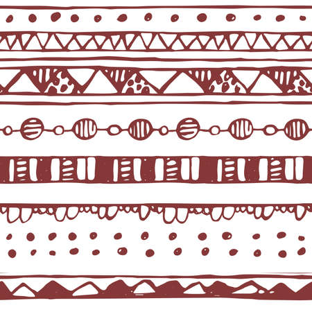 White red Abstract border seamless pattern. Vector fall or Christmas endless hand drawn illustration for home decoration.のイラスト素材