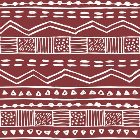 Winter abstract white border seamless pattern on red background. Vector illustration of hand drawn...