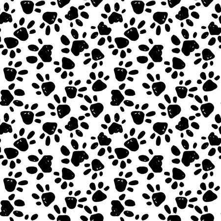 Black white animals shapes footprint seamless pattern. Vector endless repeat backdrop hand drawn illustration backgroundのイラスト素材