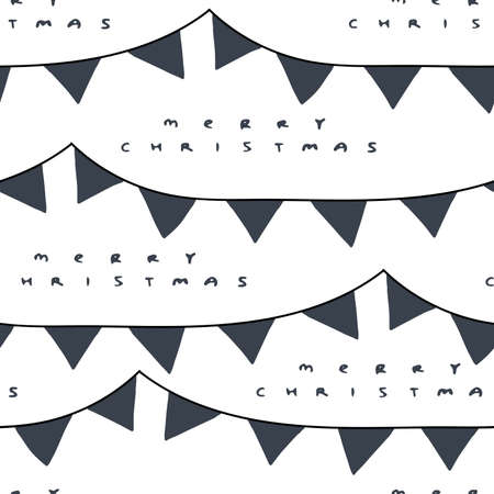 Vector blue white seamless pattern for Christmas time with flags, garland. Design for fabric, curtain, background, wallpaper, clothing, wrappingのイラスト素材