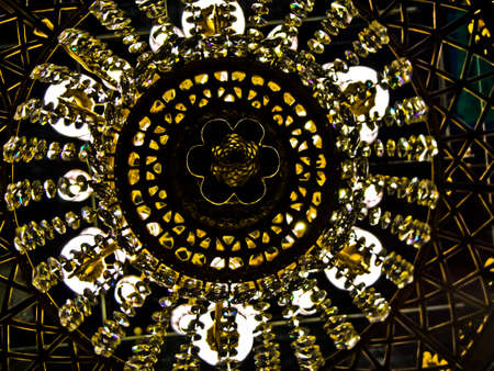 mystical interior with chandelier lights and reflections