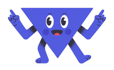 Cute triangle mascot. Comic triangle geometric shape, funny triangle character with ludicrous...