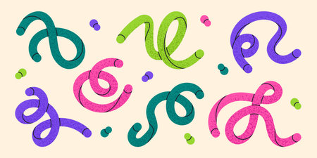 Colorful twisted lines. Abstract scribble shapes, funny minimalist style scribbles flat vector...