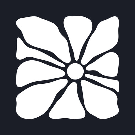 Abstract flower shape. Blooming square flower design silhouette, modern botanical symbol flat vector illustration. Contemporary square shape posterのイラスト素材