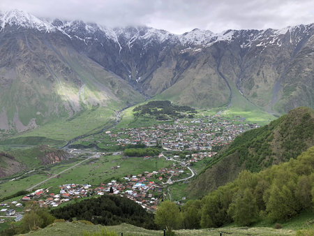 Beautiful view of the mountains in Georgia, Kazbegi.