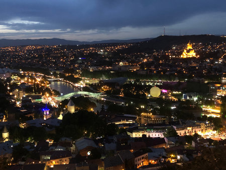 Panoramic view of Tbilisi at night, Georgia.の写真素材