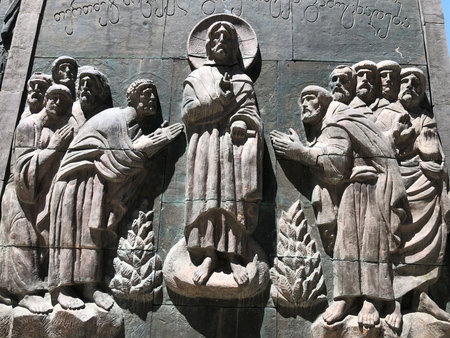 Details on the pillars at the Monument of Chronicle of Georgiaの写真素材