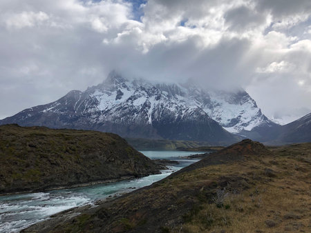 Mountain landscape in Torres del Paine National Park, Patagonia, Chileの写真素材
