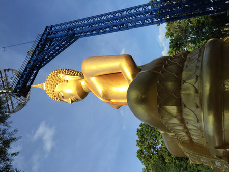 Golden buddha statue at Khao Kradong Forest Park, Buriram, Thailandの写真素材