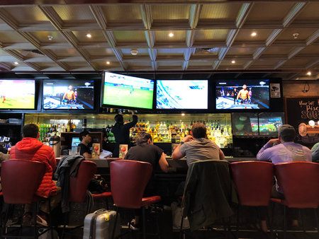Bar area inside an airport terminal in SÃ£o Paulo, Brazilの写真素材