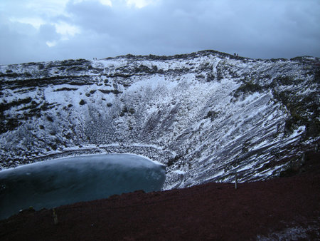 A dramatic volcanic at Crater Kerio in Icelandの写真素材