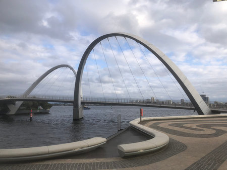 Arched pedestrian bridge at Elizabeth Quay in Perth, Australia
