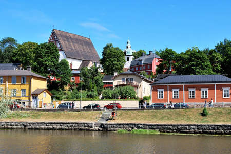 Beautiful quay in the town of Porvoo, Finlandの写真素材