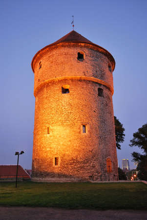 Tallinn, the medieval tower Kick-in-de-Keck at twilightの写真素材