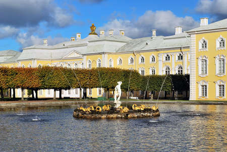 Peterhof. The East Square pond and the fountain with the statue of Apolloの写真素材