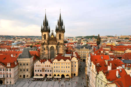 Prague, Tyn Cathedral of the Virgin Mary at sunsetの写真素材