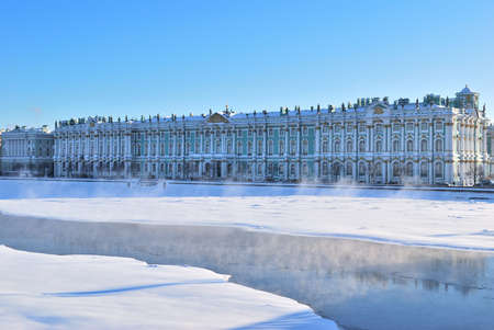 St. Petersburg. Winter Palace  and Neva river in cold sunny winter dayのeditorial素材