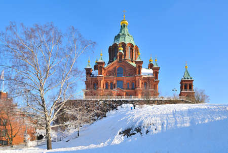 Helsinki, Finland. Assumption Cathedral in a wonderful winter dayの写真素材