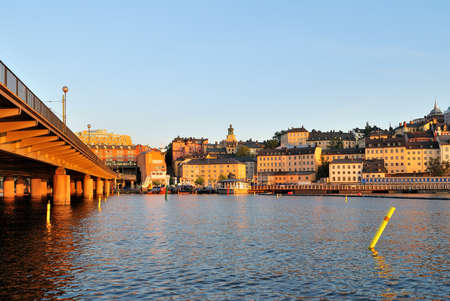 Beautiful sunset in Stockholm. Bridge to Sodermalmの写真素材