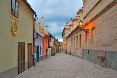 Very  famous Golden Lane at Prague Castle at twilightの写真素材