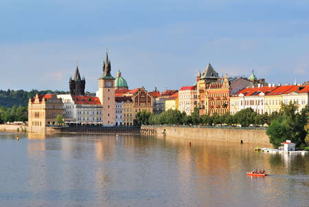 Prague in the evening . Vltava river embankmentの写真素材