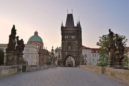 Prague,  Czech Republic. Charles Bridge before sunriseの写真素材