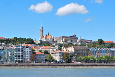 Budapest, Hungary. View of the quay in Buda and the St.Mathias church の写真素材