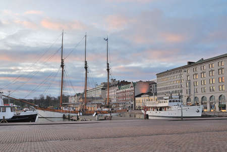 Beautiful cold december sunrise in Helsinki, Finlandの写真素材