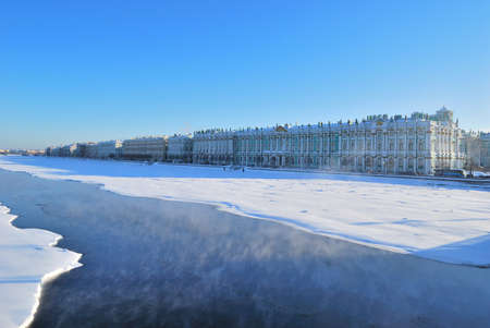 Saint-Petersburg. Palace Embankment and the Neva River  on a cold  winter sunny dayの写真素材