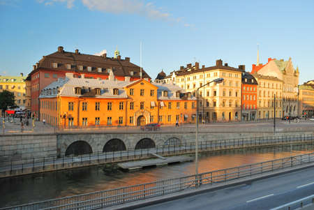Sunny evening in Stockholm. View of the Old Town from Riddarholmenの写真素材