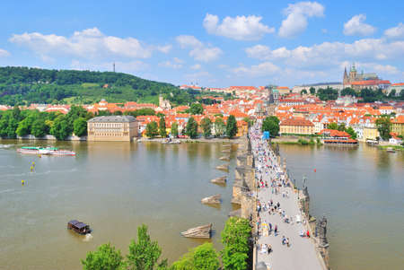 Prague. View of the Vltava, Charles Bridge and Lesser Town from  the Old TownTowerの写真素材