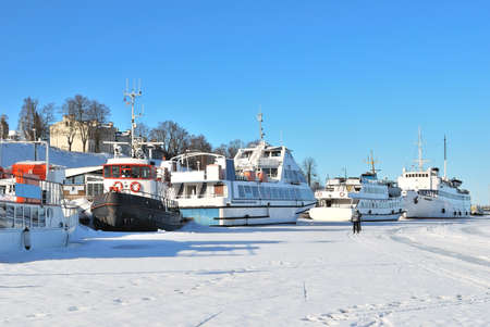 Finland. Frozen harbor of Lappeenranta in the early springのeditorial素材