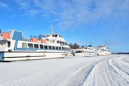 Finland. Ships in the harbor of Lappeenranta in the early springのeditorial素材